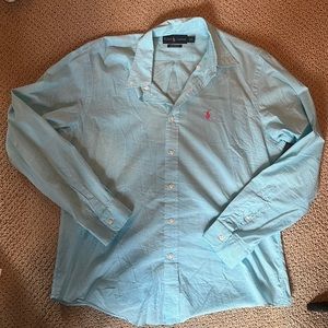 Ralph Lauren Custom Fit Button Up Shirt / Light blue and white checkered